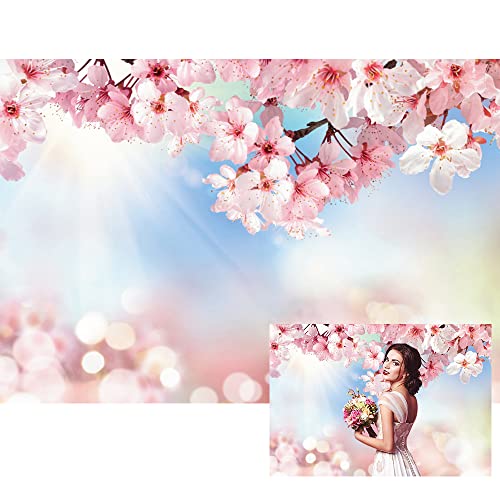 Renaiss 7x5ft Cherry Blossom Floral Backdrop Pink Flower Sunshine Bokeh Romantic Nature Scenery Photography Background for Wedding Bridal Shower Birthday Party Decor Photo Booth Props - color: WSNBK34260, size: 7x5ft