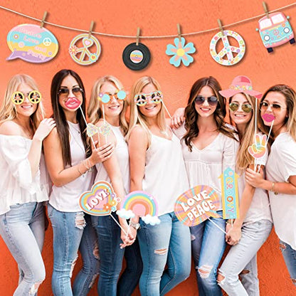 Cheereveal Groovy Party Decorations - 30 Pcs Groovy Photo Booth Props, Retro Boho Girl Party Supplies, Hippie Party Decorations for Baby Shower Birthday
