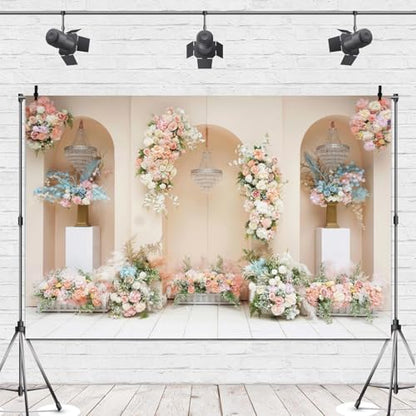 Leowefowa 10x8ft Vinyl Romantic Rose Flower Wedding Backdrop Floral Wall Photography Background Bridal Shower Wedding Party Decorations Anniversary Wedding Birthday Backgrounds Studio Props - size: 10x8ft