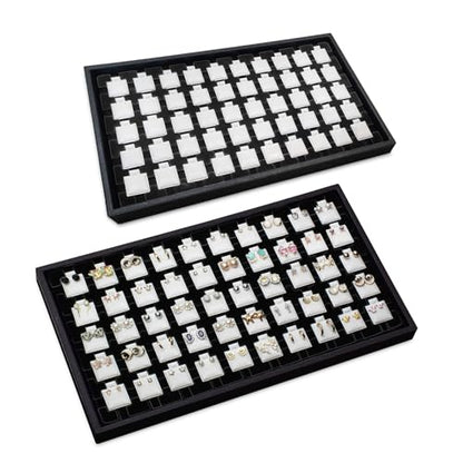 Ikee Design 2 Pcs Set Black Earring Display Tray with 50 Earring Cards Organizer, Jewelry Tray Display for Stud Earring Collection, 100pcs Earring Puffy Cards, 14 3/4W x 8 1/4D x 1H in, White, Black - color: Small Earring Card
