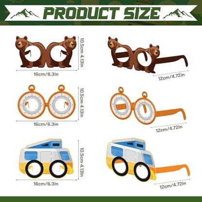 32 Pcs Camping Party Decorations Camper Theme Eyeglasses Paper Glasses Frame Hiking Photo Booth Props Camper Party Favors for Camping Baby Shower Birthday Supplies - style: Camping