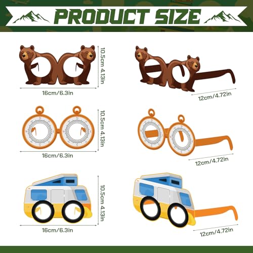 32 Pcs Camping Party Decorations Camper Theme Eyeglasses Paper Glasses Frame Hiking Photo Booth Props Camper Party Favors for Camping Baby Shower Birthday Supplies - style: Camping