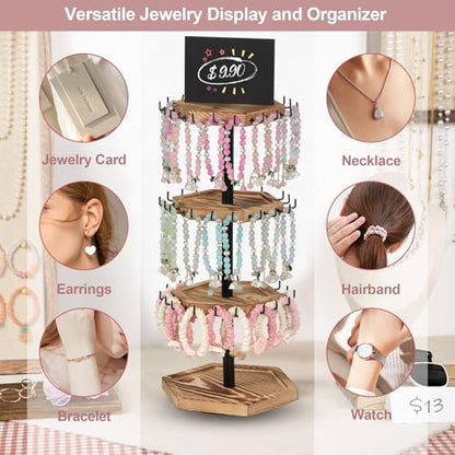 Rotating Bracelet Holder,4 Tier Bracelet Display Stand,Hexagon Bracelet Organizer,Wood Bangle Organizer,Jewelry Display for Vendors for Store,Show, Home Use