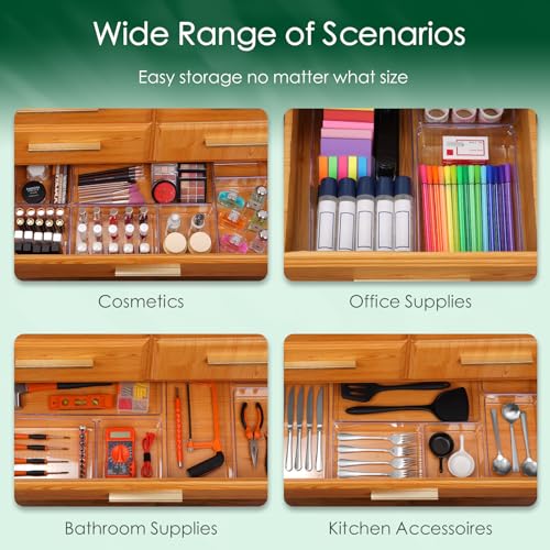 Criusia Drawer Organizer Set, Acrylic Non Slip Non Cracking Kitchen Drawer Storage Tray Large Size Divider, Multifunctional Storage for Cosmetics, Bathroom, Tools, Kitchen and Office (8 PACK) - size: 8 PACK