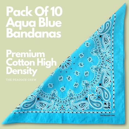 The Peacock Crew Premium Soft Cotton Bandanas Pack for Men and Women Paisley 22 x 22 inches - color: Pack of 10 Azure Blue