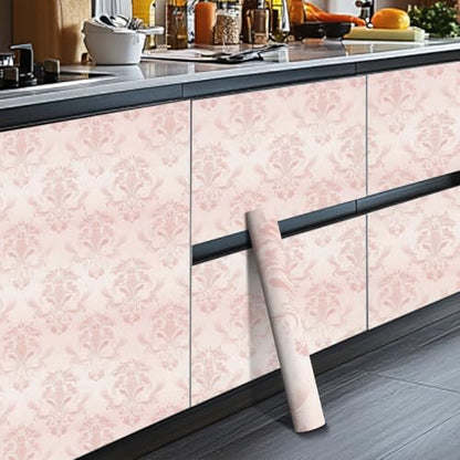 HOMETITUTE Wallpaper Peel and Stick Soft Pink Classic Damask Contact Paper Wall Paper Stick 17.7" x 118.1" Self Adhesive Removable Vinyl Wall Covering Bedroom Kitchen Bathroom Home Decor - color: Pink Classic Damask