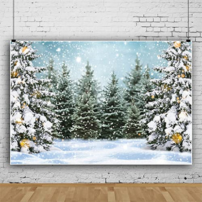 15x10ft Winter Forest Backdrop Snowy Christmas Pine Tree Snowflake Photography Background Winter Wonderland Snow Scene Bokeh Xmas Party Decoration Banner Photo Studio Props - size: 15x10ft