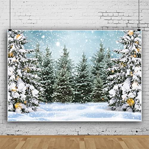 Winter Forest Backdrop Snowy Christmas Pine Tree Snowflake Photography Background Winter Wonderland Snow Scene Bokeh Xmas Party Decoration Banner Photo Studio Props 15x8ft - size: 15x8ft