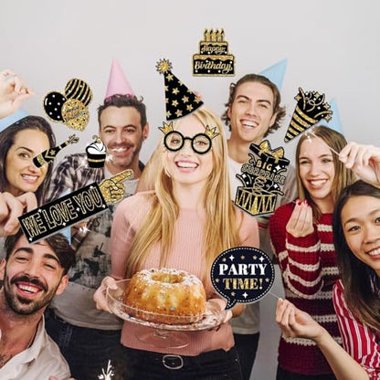 36PCS Birthday Photo Booth Props Party Supplies, Black Gold Photo Booth, Holiday Picture Decorations for Party Selfie Party Decorations and Gifts - size: Black Gold Photo Booth Props