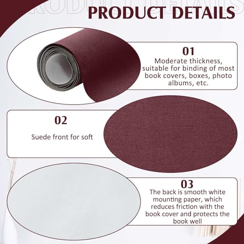 PerKoop Book Cloth for Book Binding 40 x 16 Inch Fabric Surface Paper Backed Bookcover Archival European Durable Strong Bookbinding Supplies Cover Books Album Scrapbooking (Dark Red,Suede Fabric) - color: Dark Red