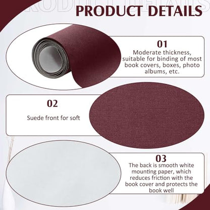 PerKoop Book Cloth for Book Binding 40 x 16 Inch Fabric Surface Paper Backed Bookcover Archival European Durable Strong Bookbinding Supplies Cover Books Album Scrapbooking (Dark Red,Suede Fabric) - color: Dark Red