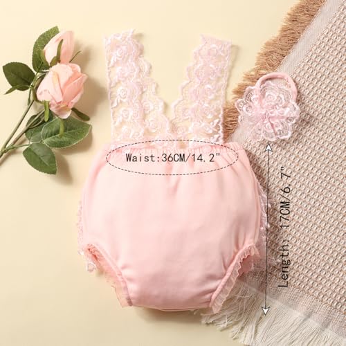 Ylsteed Newborn Photography Outfits Girl Newborn Photography Props Lace Romper Baby Photo Shoot Outfits Girls Photo Props (Strap Style - Pink) - color: Pink