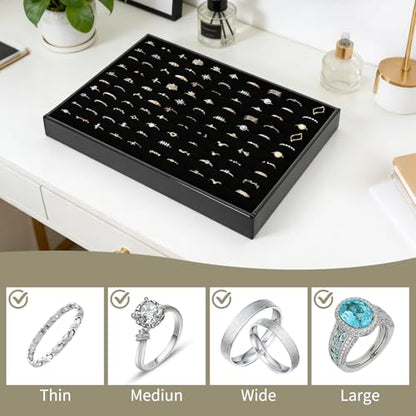 4 Pack Velvet Ring Display Tray 100 Slots Stackable Jewelry Organizer Tray Ring Holder Showcase for Rings Earrings Jewelry Storage for Drawer Dresser Store Display