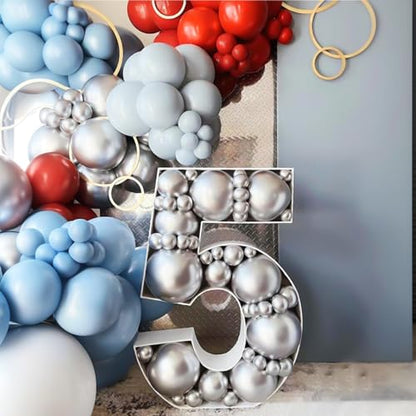 MEBAY Dusty Blue Gray Red Silver Balloon Arch Kit, 141 Pcs Dusty Blue Retro Grey Metallic Silver Red and Silver Confetti Balloons for Birthday Wedding Baby Bridal Shower - color: 141-dusty Blue