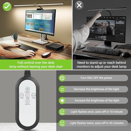 ShineTech LED Desk Lamp for Home Office, 3000K Warm White Double Head Architect Task Lamps with Clamp, Dimmable Adjustable Flexible, Black - color: 3000K- Warm White