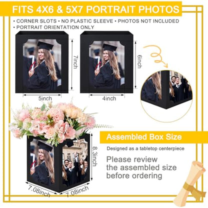 12 Pack Graduation Picture Centerpieces for Table, Photo Display Boxes for 4x6 & 5x7 Portrait Photos, Hollow Center Cardstock Table Decorations for Graduation, Birthday, Wedding, Memorial