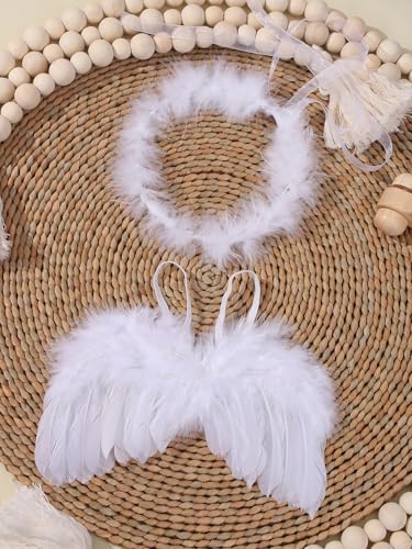 Holibeat 0-6M Newborn Baby Angel Wings with Feathers Newborn Photography Posing Props with a Headband (white1) - color: white1