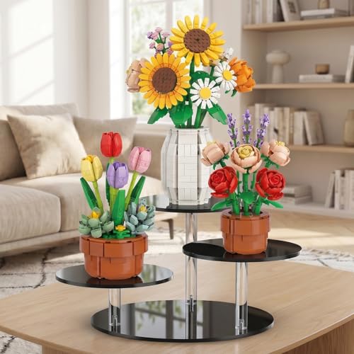NiHome Black Acrylic Display Stand for LEGO Botanical Collection Sets, Multi-Tier Showcase Figurine Display Shelf Riser for Collectibles and Room Decor, Perfume Riser Holder, Tabletop Plant Stand,2PCS - color: Black,2 PCS