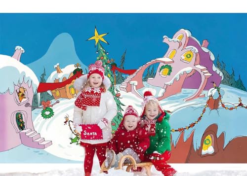 5.9X 3.6ft Welcome to Whoville Backdrop Snow Winter Whoville Christmas Banner Christmas Village Party Photography Background Xmas Birthday Baby Shower Party Supplies Decoration - size: 5.9x 3.6ft