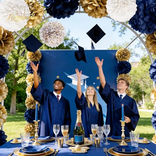 NICROLANDEE Wedding Party Decorations - 12 PCS Navy Blue and Gold Tissue Paper Pom Poms for Colleage Graduation, Baby&Bridal Shower, Birthday, Bachelorette Party, Engagement Party, Anniversary Party - style: Navy Blue