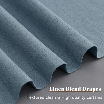 Guken Blue Linen 100% Blackout Curtains for Bedroom 84 Inches Long 2 Panels Set Back Tab Hook Belt Drapes Black Out Light Blocking Thermal Insulated Privacy Living Room Nursery Modern Farmhouse 52x84 - color: Blue, size: 52"W x 84"L (Pack of 2)