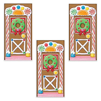 Beistle Gingerbread House Door Covers, 5’ x 30”, 3 Pieces – Magical Festive Winter Holiday Decor - Plastic for Indoor and Outdoor Use - Easily Display - Vibrant Candy Theme Christmas Decorations - style: Gingerbread House - 3 Piece