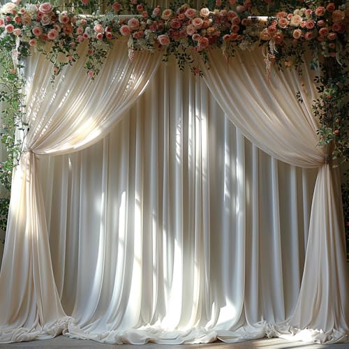 ESGOTBME 10ft x 12ft Wrinkle Free Ivory Backdrop Curtain for Parties Soft Fabric Drapes Wedding Curtain Backdrop for Birthday Party Decorations Background for Photography - color: Ivory, size: W5' x H12'(2 panels)