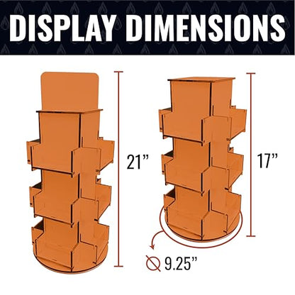 Rotating Display Stand, 3 Tier Wooden Organizer, 4-Sided Display Rack, 360 degree Spinning Multi-Pocket Tabletop Display Stand for Coasters, Stickers, Retail, Showcase, Tradeshow, 17”H, Orange - style: ORANGE