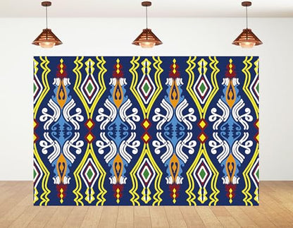 10x5ft Ethnic Geometric Backdrop Navy Yellow Tribal Pattern Photography Background for Mexican Themed Party and Art Display Wall Decorations Tapestry Photo Booth Props - size: 10x5ft