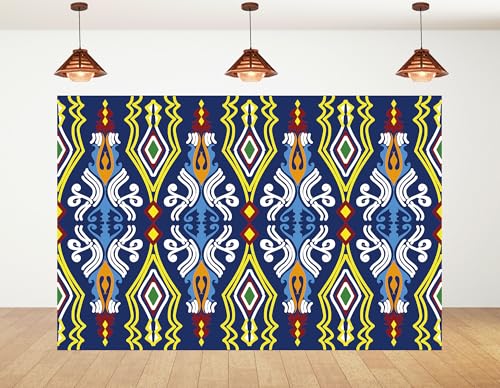 8x6ft Ethnic Geometric Backdrop Navy Yellow Tribal Pattern Photography Background for Mexican Themed Party and Art Display Wall Decorations Tapestry Photo Booth Props - size: 8x6ft