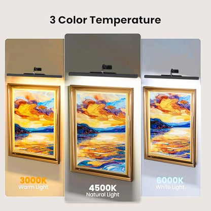 24Inch Picture Lights Battery Powered 6000mAh -3 Pack Black Wireless Remote Control Sconces for Gallery, Living Room, Museum & Large Wall Art - color: Black, size: 24IN-3pack
