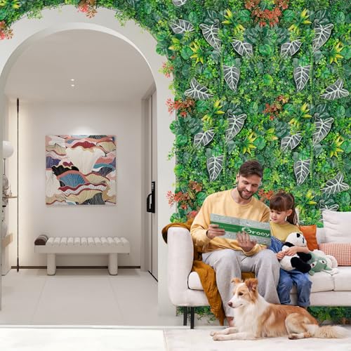 Grooy 20"x20"(12pcs) Grass Wall, Artificial Boxwood Panels, Grass Backdrop Wall for Privacy Screen, Sun Protected Green Hedge Panels for Outdoor, Indoor, Garden, Fence, Backyard and Décor - color: Monstera, size: 12PCS 20''x20''