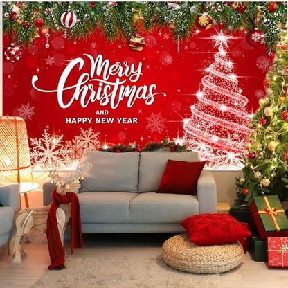 Irenare Christmas Backdrop Merry Christmas Banner Party Decoration Xmas Photography Background Photo Props for Winter Holiday New Year Eve Family Party Decoration Supplies(Tree) - style: Tree