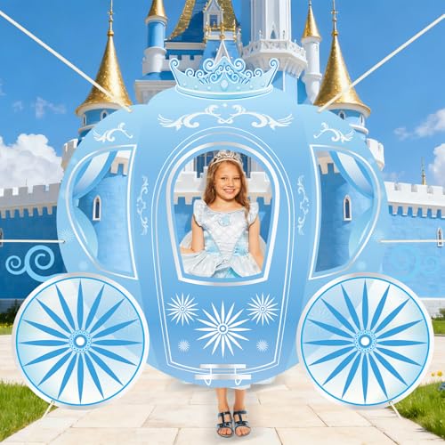 Snowflake Princess Carriage Photo Prop Background Winter Wonderland Selfie Frame Photography Blue Carriage Backdrop Banner 63" Fairy Tale Photo Booth for Winter Snow Holiday Birthday Party Decoration