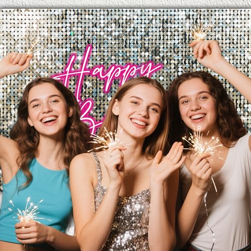 Birthday Party Backdrop 6X4 fLarge Photography Background for Girls Women Princess Theme Birthday Party Decoration,Party Photo Booth Banner Props Supplies Pink Neon Sign - size: 6X4 ft