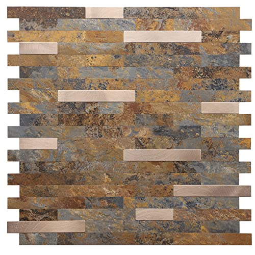 STICKGOO Peel and Stick Backsplash, PVC Wall Tiles Stick on Backsplash for Kitchen(1 Sheet, Rust Brown with Metal Gold) - color: Rust Brown with Metal Gold