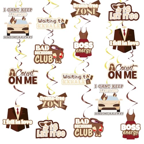 24Pcs Exhale Night Women Party Swirls Decorations, Luxury Brown & Gold Girls' Night Birthday Black History Month Party Photo Props Decor, Listening Party Wall Hanging Sign Backdrop Empowerment Events