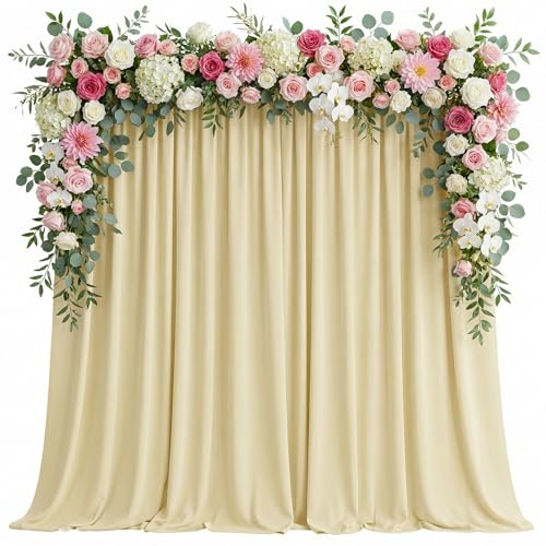 Asee'm 10x8FT Beige Backdrop Curtains for Parties, Polyester Photo Fabric Curtain Backdrop Drapes for Birthday Wedding Party Decor Background Photography with Rod Pocket, 5x8FT, 2 Panels - color: Beige, size: 5'(W) x 8'(H), 2 panels