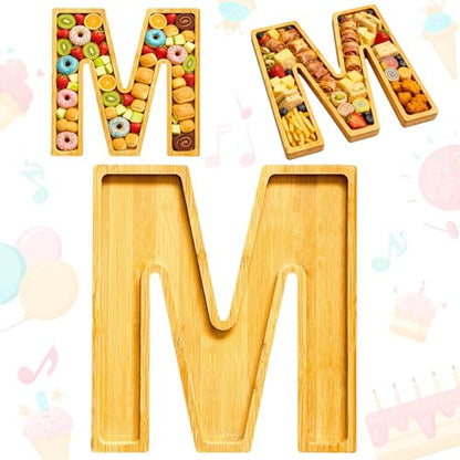 11" Wooden Letter M Platter Tray for Party Charcuterie Board Letters Serving Trays for Food Fruit Cupcake Reusable Fillable Dishes Plates for Birthday Anniversary Wedding Party Baby Shower Supplies - color: Letter M