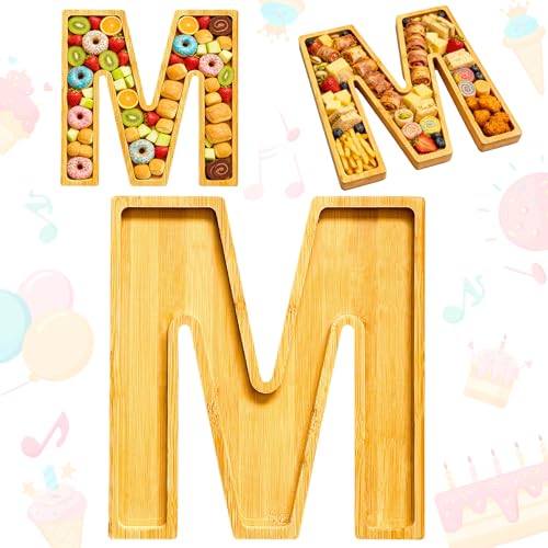 11" Wooden Letter M Platter Tray for Party Charcuterie Board Letters Serving Trays for Food Fruit Cupcake Reusable Fillable Dishes Plates for Birthday Anniversary Wedding Party Baby Shower Supplies - color: Letter M
