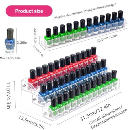 Acrylic Nail Polish Organizer Rack, 3 Tier Paint rack and Storage Shelf, Clear Display Stand for Tattoo Inks, Sunglasses, Essential Oils, Gel Nail Polish - Holds 36 Bottles - size: 3 Tiers