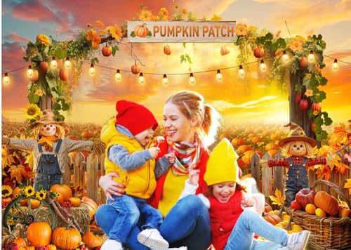 7X5FT Fall Backdrop Photography Pumpkin Patch Backdrops Autumn Harvest Backgroud Rural Scenery Back Drop Thanksgiving Party Banner Photo Booth Props D910 - size: 7x5ft