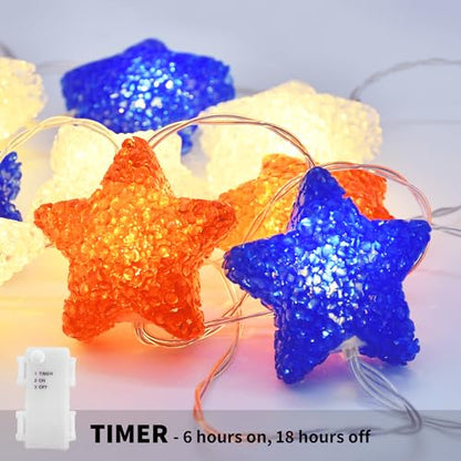 YOLIGHT 4th of July Decorations, Red White Blue Lights Star String Lights Battery Operated 6.5FT 10 LED Patriotic Fairy Light with Timer for Independence Day Memorial Day Decor, Indoor & Outdoor - style: Patriotic Stars