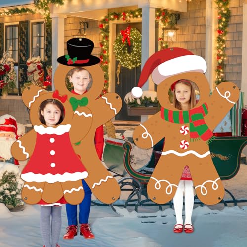 Christmas Party Decorations Gingerbread Man Photo Prop Selfie Frame Funny Gingerbread Man Face in Hole Backdrop Merry Christmas Photo Booth Banner for Xmas Holiday Winter Indoor Outdoor Party Decor