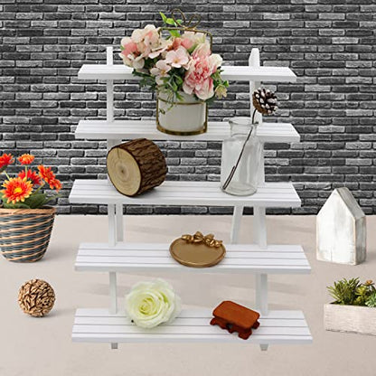 101pcs 5-Tier Wood Earring Display Stand, Retail Display Riser Earring, Ring Holder Stand, Removable Countertop Small Merchandise Display Stand with 100 Pcs Earring Card (White) - color: White