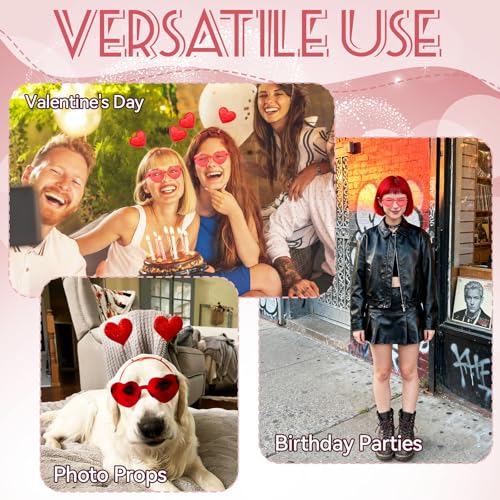 Zddaoole 24 Pcs Valentine's Day Heart Headband and Heart Shape Sunglasses,Red Romantic Head Bopper,Valentines Photo Prop Headbands for Wedding,Engagement,Anniversary,Birthday Party Favor