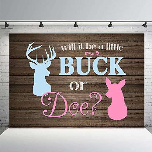 MEHOFOND 7x5ft Buck or Doe Gender Reveal Baby Shower Backdrop Rustic Wood Boy or Girl Deer Photography Background Banner for Dessert Table Supplies Party Decoration Photo Shoot Props - size: 7x5ft