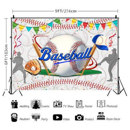 Baseball Birthday Backdrop Baseball Sports Theme Photography Background Sport Themed Party Decorations Banner for Baby Shower Kids Boys Teenager Photo Booth Studio Props 9x6ft FU051DX - size: 9x6ft