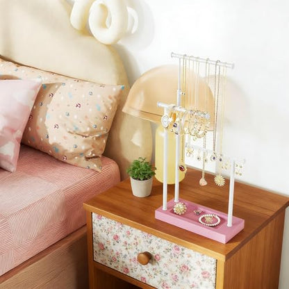 SRIWATANA Jewelry Organizer Stand, Extra Tall Necklace Holder Jewelry Holder, Gift Idea (Pink & White) - color: Pink & White