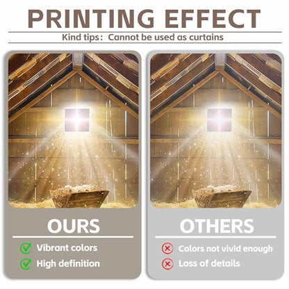 10x8ft Fabric Christmas Manger Scene Backdrop Birth of Jesus Nativity Holy Family Photography Background Barn Stable Christian Party Decor Photo Props - size: 10'x8'